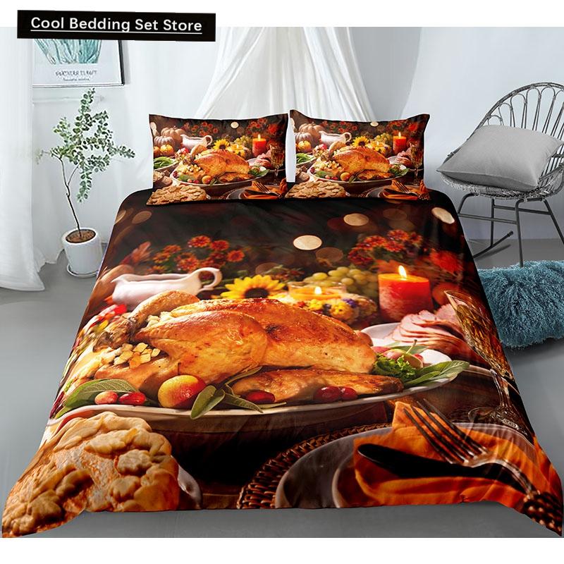 Essen Rindfleisch Bettwäsche Set 3D Frisches Fleisch Bettbezug King/Queen Größe Köstliche Meeresfrüchte Sashimi Hähnchenschenkel Steak Realistischer Bettdeckenbezug