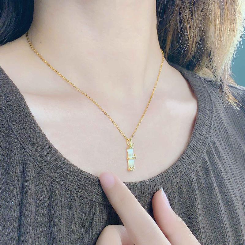 Bamboo Joint Pendant Necklace for Women Adjustable Chain Lightweight Comfortable Jewelry for Vacation Daily Wear