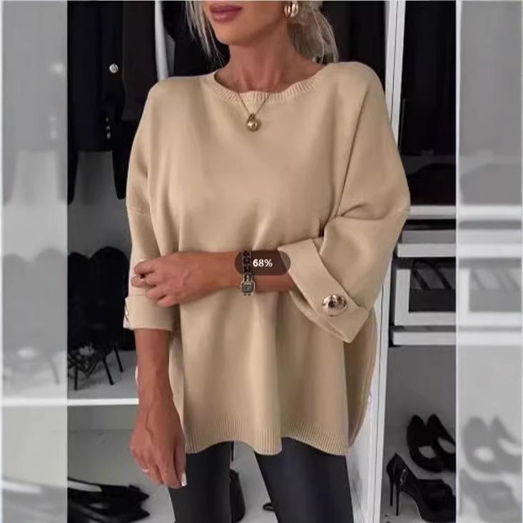 2025 Jesień Damski Wszechstronny Casualowy Top z Okrągłym Dekoltem