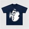 Black Front Print Retro Cult Thriller Male Portrait Round Vignette Black White Photo Loose Oversized Cotton Street Top