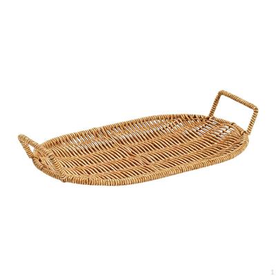 Woven Fruit Bowl Bread Basket Organizer Storage Decoration with Handles Imitation Rattan Food