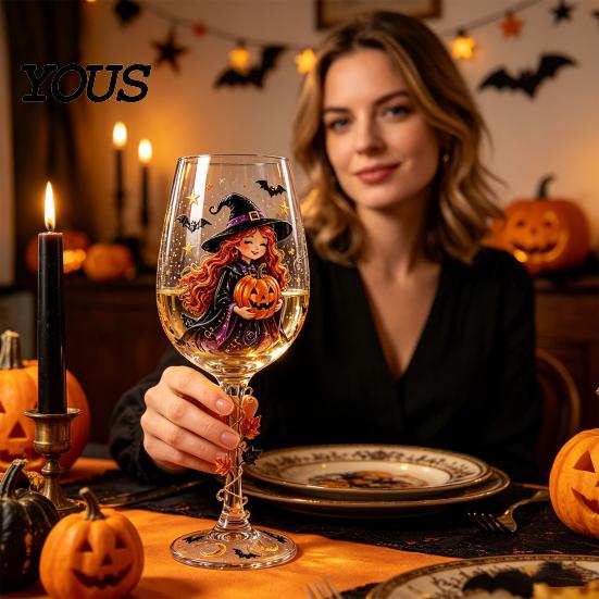 Regalo Tematico per Compleanni Halloween Bicchiere da Vino, Gatto Fantasma Spettrale Strega Zucca Bicchiere da Bevanda Accessori Unici per Home Bar Vini, Cocktail,
