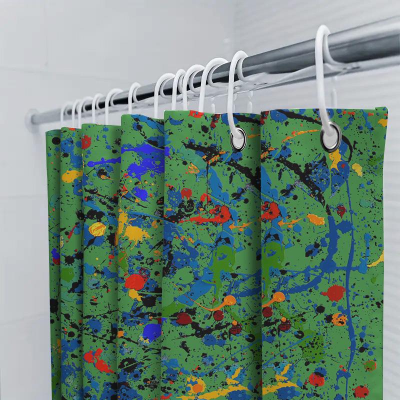 Brightly Colored Splash Pattern Shower Curtain Decor for Bathroom: Green Wall Blue Red Yellow Colorful Artistic Bath Shower Curt