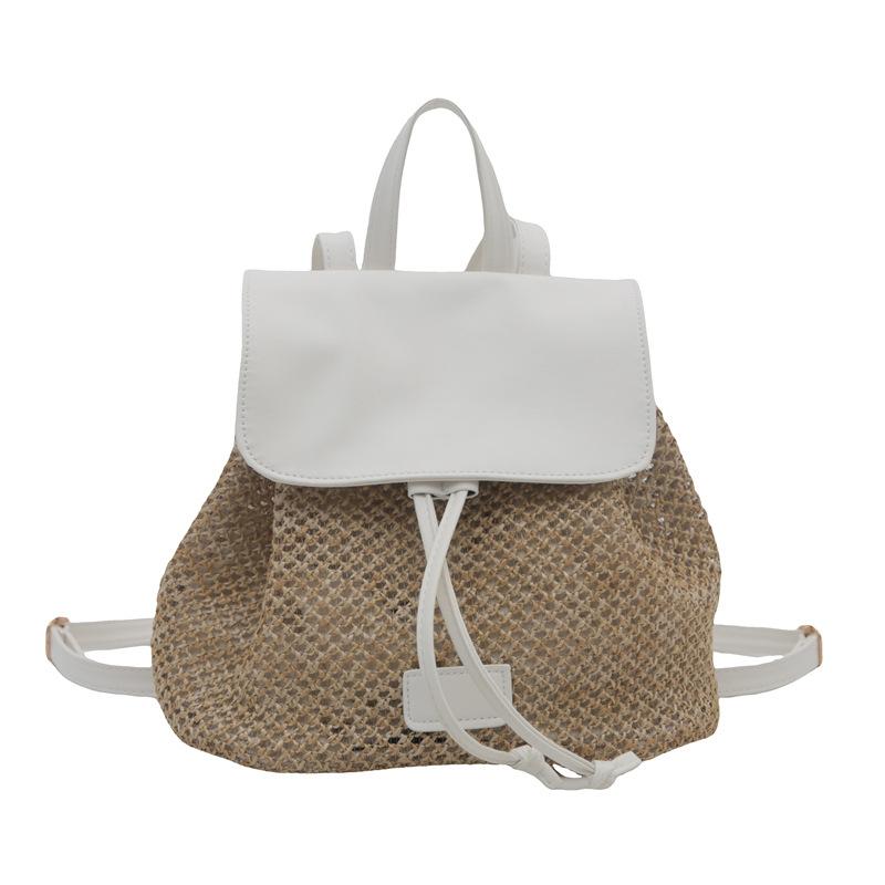 2024 Casual New Fashion Summer Foreign Style Design Straw Weaving Leisure Travel Double Shoulder Small Backpack Bag Women