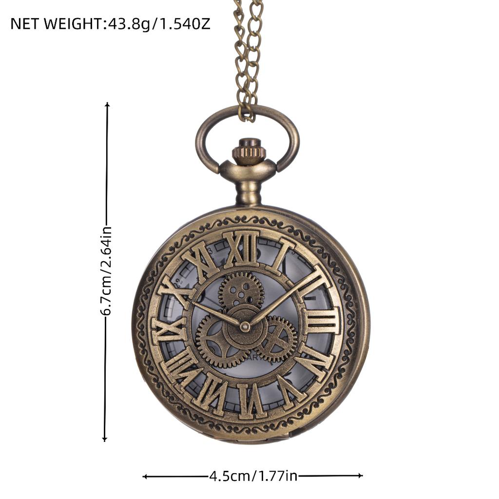 Vintage Roman Numeral Hollow Pocket Watch, Large Size Time Gear Watch, Classic Creative Retro Gear Pocket Watch for Daily and Memorial Use