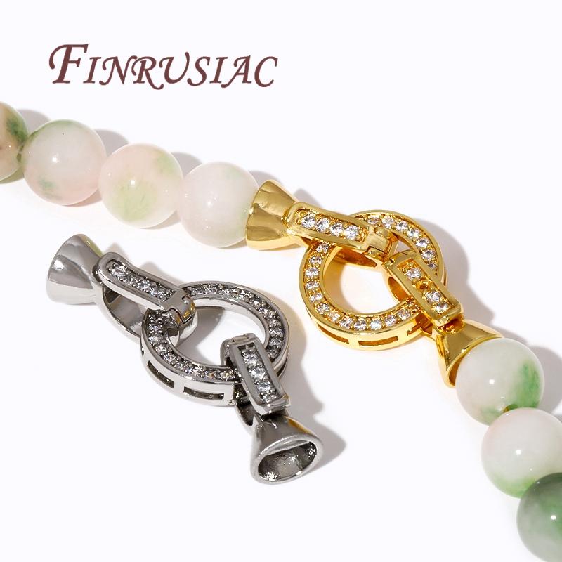 18K Real Gold Plated Brass with Zircon End Beads Clasp,Round Connector Clasps For Jewelry Making,Fastener Connecting Findings