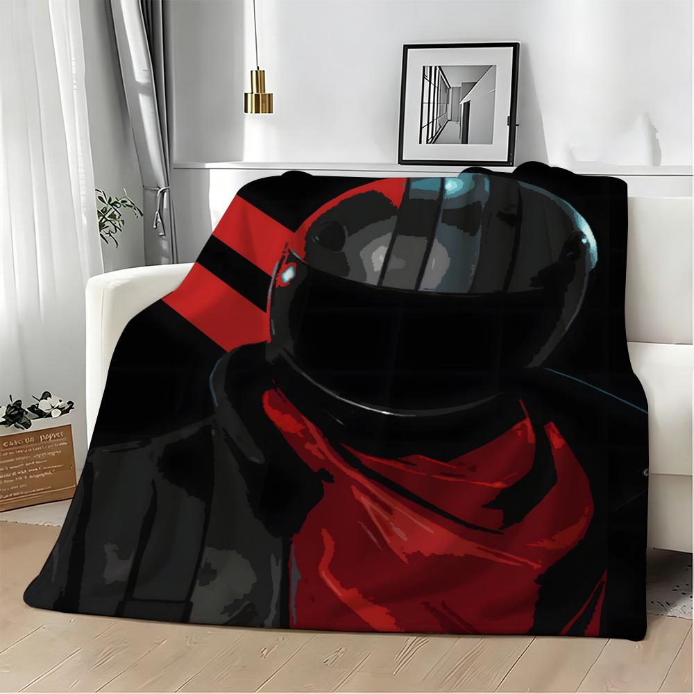 Retro Biker Helmet Graphic Throw Lightweight 240G Flannel Blanket Soft Skin-Friendly For Summer Cooling