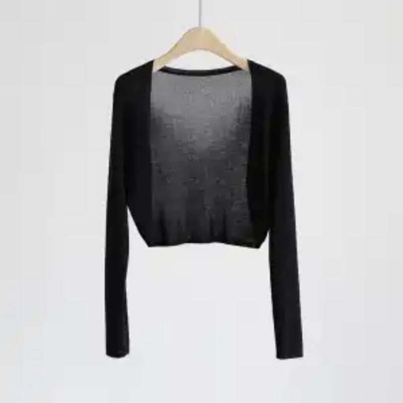 Cardigan Tricotat Decupat cu Față Deschisă, Ușor, cu Mânecă Lungă, pentru Primăvară-Vară