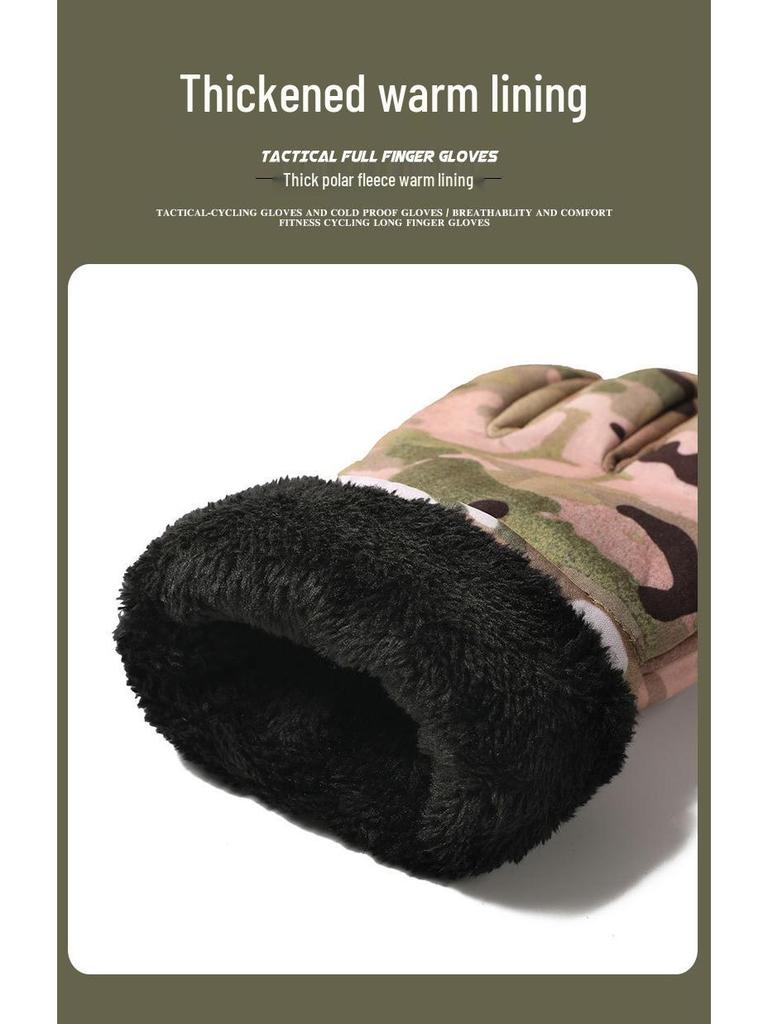 Men's Winter Tactical Gloves: Cold-Proof, Fleece-Lined, Windproof, Touchscreen-Compatible for Outdoor Motorcycle Riding.