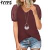 Camisetas y tops con cuello en V de manga corta con estampado de color sólido informal de verano y primavera a la moda para mujer