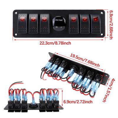 Multifunctional 6 Gang Rocker Switch Panel Waterproof Backlit Volt Meter Screws Easy Install for Rvs Trucks Boats Cars