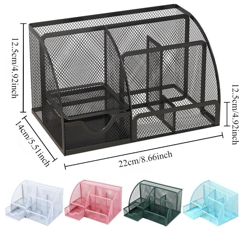 Creative Metal Pen Holder Pencil File Storage Rack Storage Box 7 Grid Desk Stationery Organizer Divided Container Office Access
