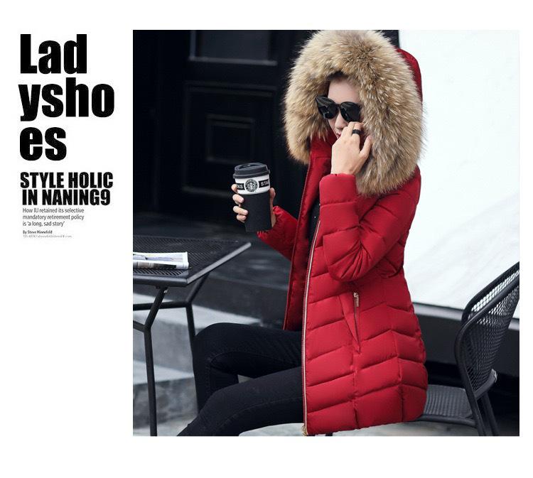 2026 Winter Women's Mid-Length Thickened Slim Fit Fur Collar Cotton Jacket