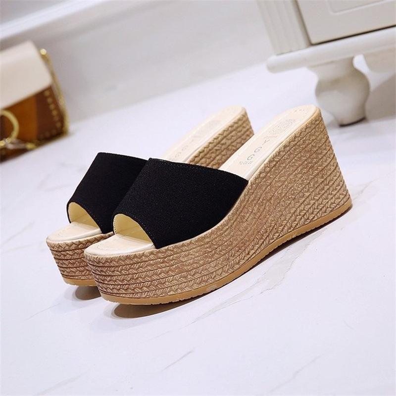 Slippers summer new outer wear thick bottom heightening, outdoor slope heel one-word cool slippers, large size