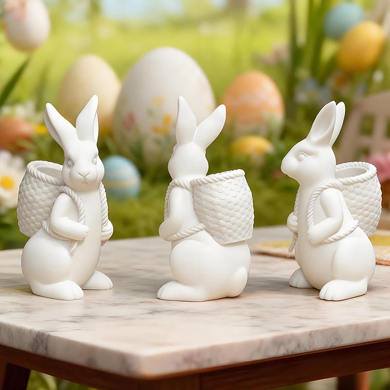 3D Easter Bunny Silicone Mold Diy Cute Animal Basket Rabbit Vase Ornaments Casting Molds Home Plaster Concrete Craft Gift Decor