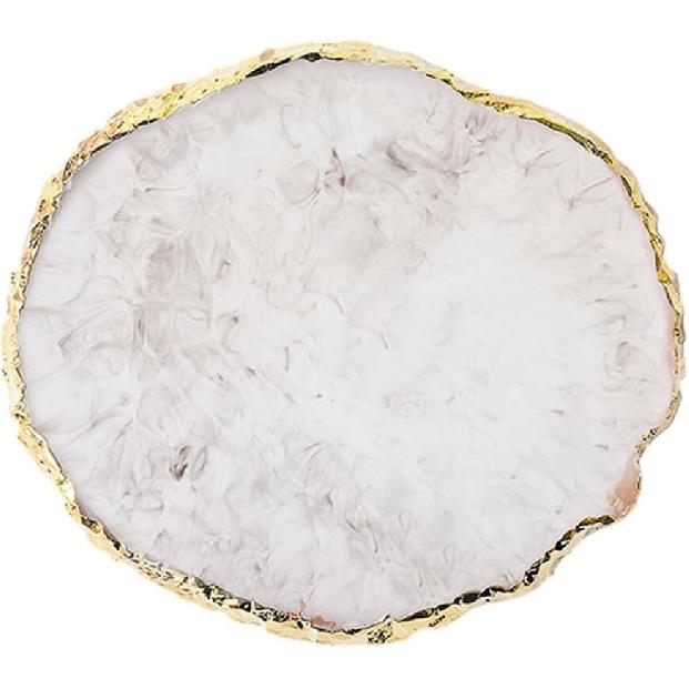 Nail Art Palette Stone,Nail Art Painting Mixed Color Palette Resin Nail Art Palette Gold Edge Nail Gel Color Makeup Display (Gray)