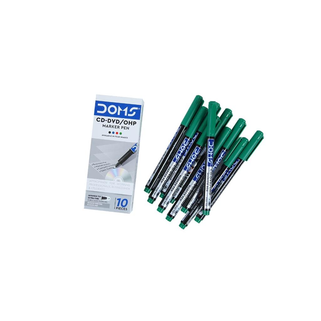 Doms Non Toxic CD DVD OHP Marker Pens Green Pack Of 1 20pcs For Office School Multi Surface Writing Labelling Smooth Ink