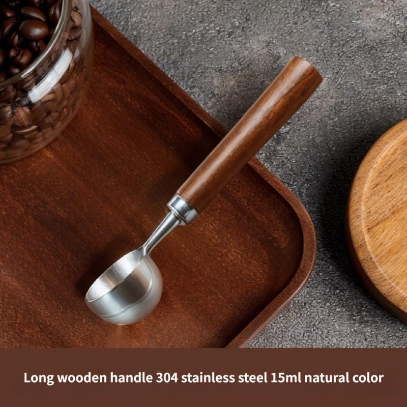 Accurate Measuring Spoon for Coffee Bean Features Comfortable Walnuts Wood Handle and Stainless Steel Construction