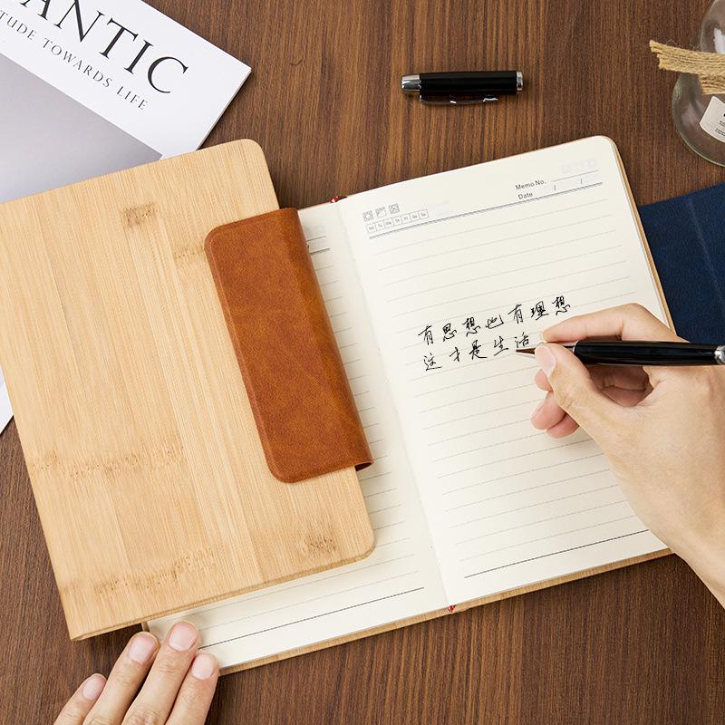 Personalized Bamboo Grain A5 Notebook with Magnetic Buckle - Thickened Pages and Logo Printing Available