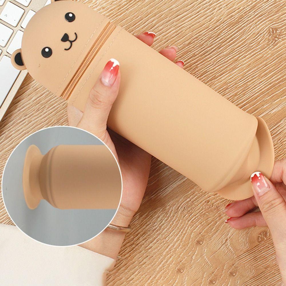 Silicone Pencil Pouch Soft Stationery Box INS Cartoon Bear Pencil Case  Children Gifts