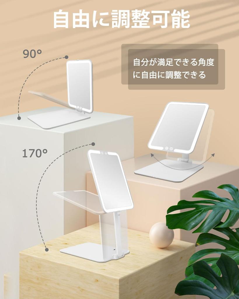 JEMISUN Folding with Perfect for Actresses and Folding 3 Stepless Adjustable USB Easy LED and Japanese Instruction Manual Included Mirror, Tabletop,