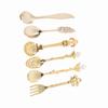 6Pcs/Set Retro Royal   Metal   Coffee Spoons and Fork Kitchen Fruit Accessories Golden