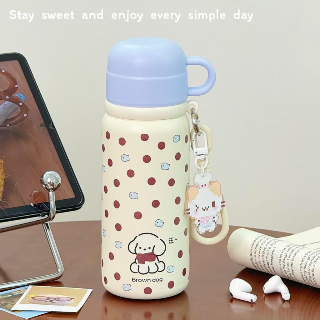 Ins Girls High-value Three-drink Thermos Cup New Cartoon Portable Kitten Stainless Steel Children's Cute Cup