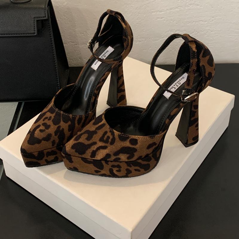 

Сексуальные женские туфли-лодочки с острым носком на платформе, босоножки на высоком толстом каблуке для вечеринок для женщин 35