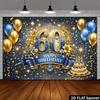 Telón de Fondo de Pancarta para Fiesta de 60 Cumpleaños 2D Tema Azul Dorado Con Globos Pastel Fuegos Artificiales Decoración Duradero No Requiere Alimentación Para Interior_ Múltiple