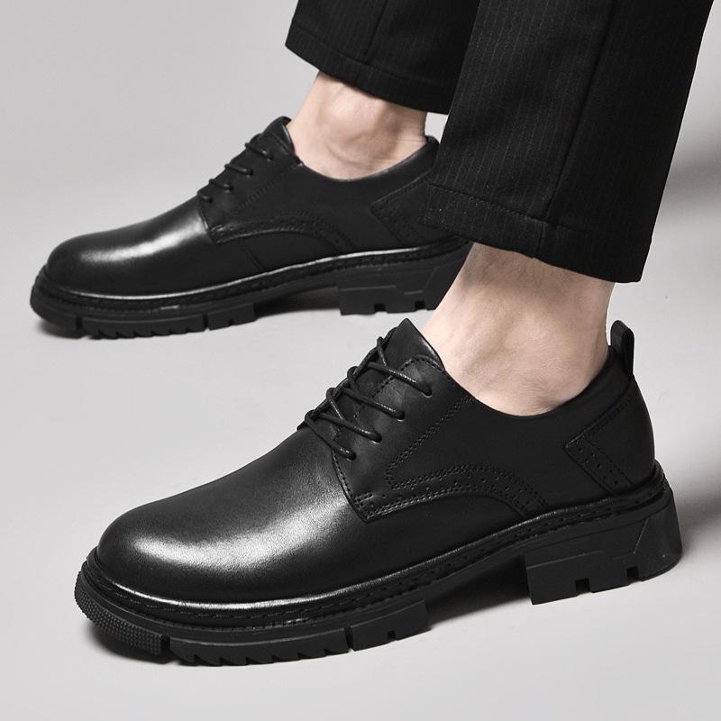 Men's First Layer Cowhide Business Oxford Leather Shoes Style Round Head Comfortable Business Lace-up Versatile Platform Men's Leather Shoes