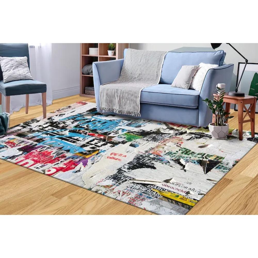 Moderní Street Art Koberec Barevný Roztrhaný Design Vzor Graffiti 3D Efekt Koberce pro Vstupní Dveře Jídelnu Vnitřní Domácí Dekorace