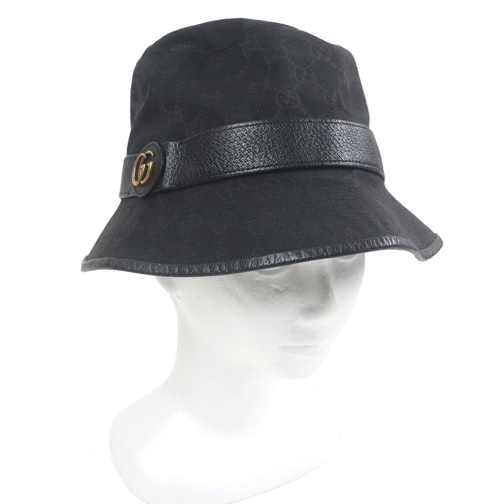 Great GUCCI Hat GG Canvas GG Marmont Bucket Black Polyester Mens 576587 Used