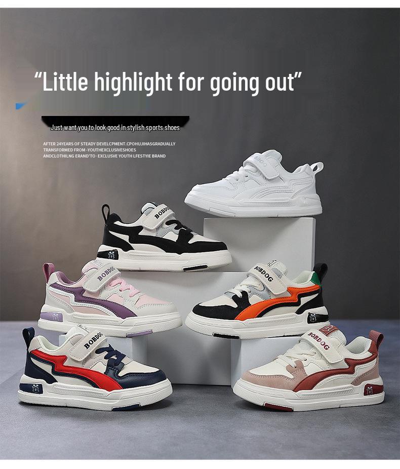 Babu Dou Kids' Waterproof Leather Sports Shoes - Shock Absorbing, Breathable, Non-Slip Velcro Sneakers for Middle & Big Kids