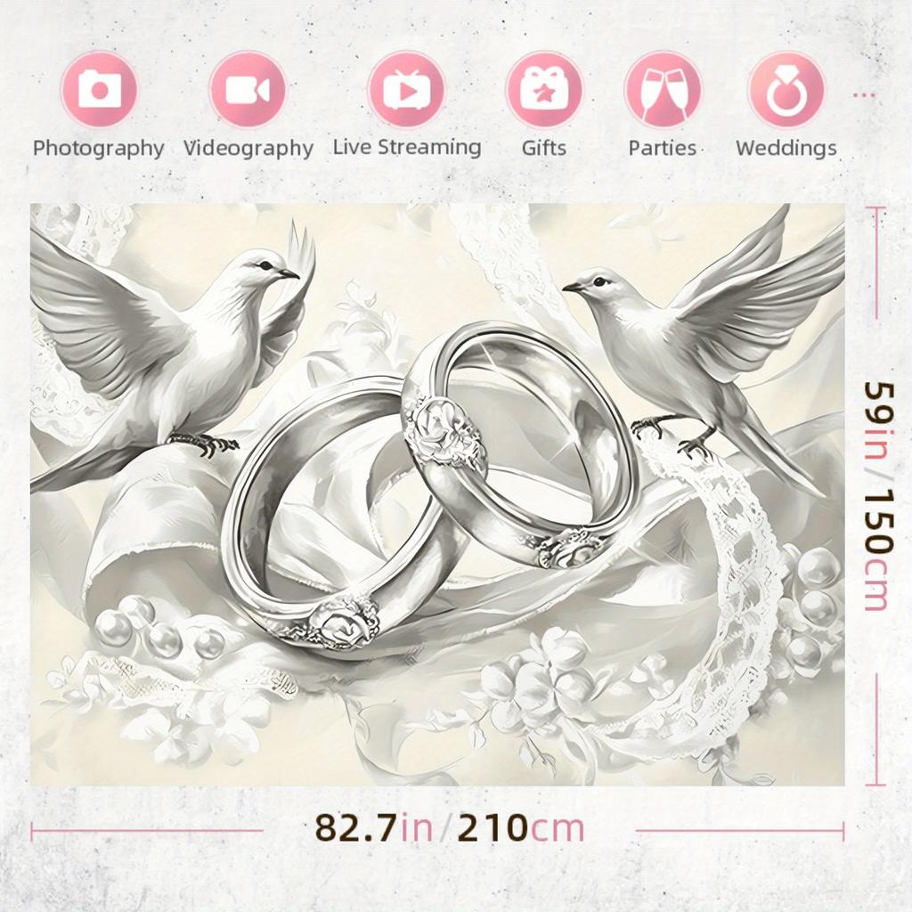 One vintage religious wedding backdrop, featuring a design of intertwined pearl wedding rings, made of polyester material.