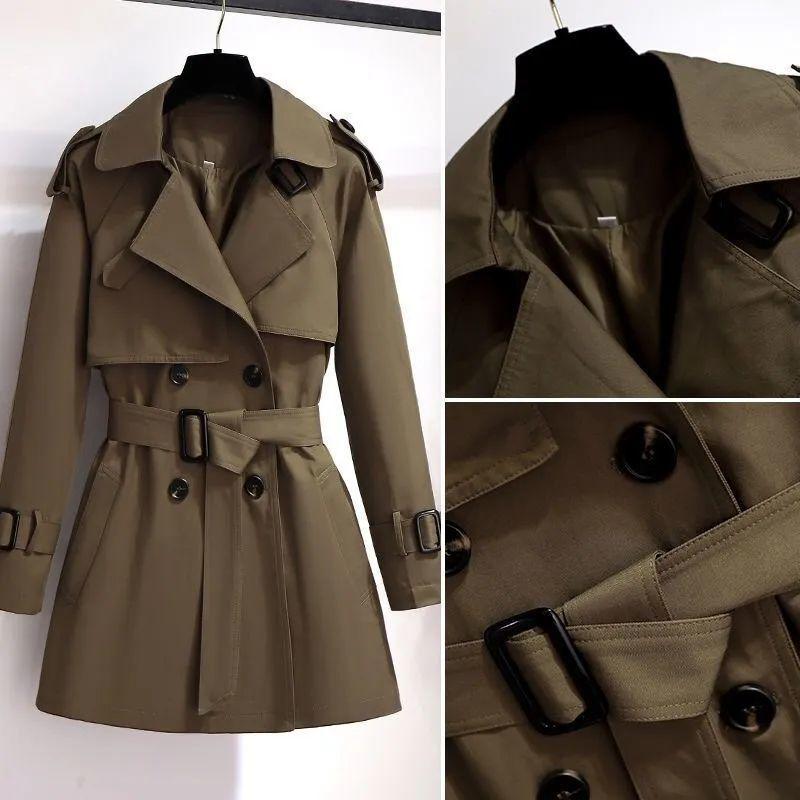 Trench Corto da Donna, Stile Britannico di Media Lunghezza, Giacca Casual Slim Primavera e Autunno