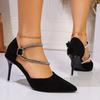 2025 Outdoor Women's High Heels Pointed Toe Crystal Buckle Strap Thin Heels Pumps for Versatile Dress & Party Sandals