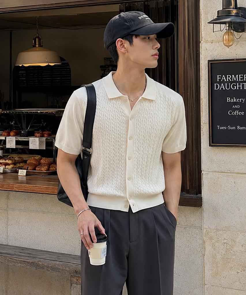 ECORR Front Cable Crop Short Sleeve Knit Cardigan_Ivory