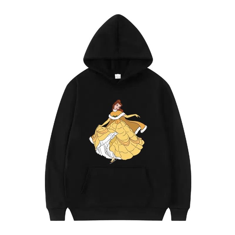 Disney Kráska a zvíře Princezna Vzor Dámské Volné Černé Podzimní Topy Oblečení Svetry Dámské Levné Y2k Mikiny Pánské Sportovní