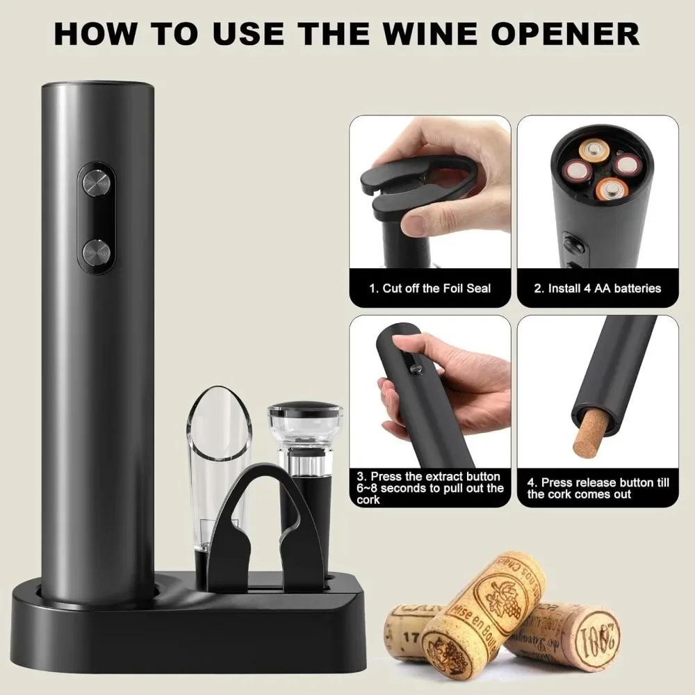 Electric Wine Opener Set Electric Wine Bottle Opener with Storage Base/Wine Aerator Pourer/Foil Cutter/Wine Stopper