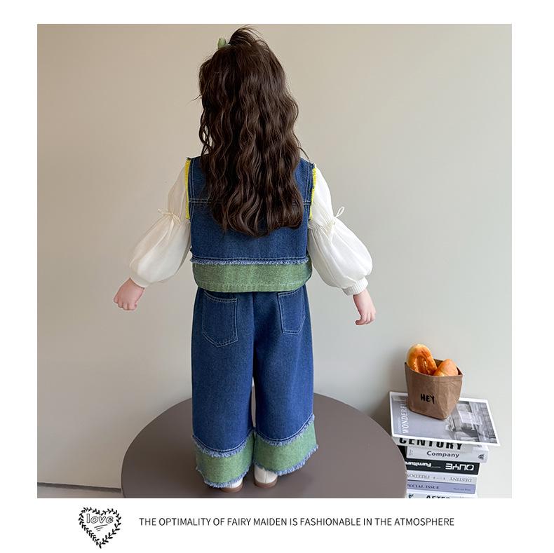 Toddler Girl 2025 Spring/Autumn Vest & Denim Pants Set