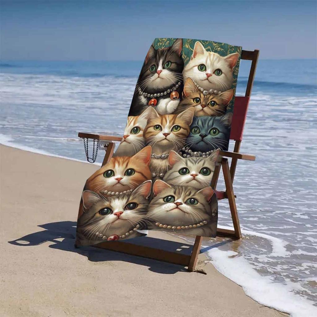Adorable Cats with Pearls Print Bath Towel - Perfect for Summer Vibes and Pool Days, Ultra Soft and Absorbent