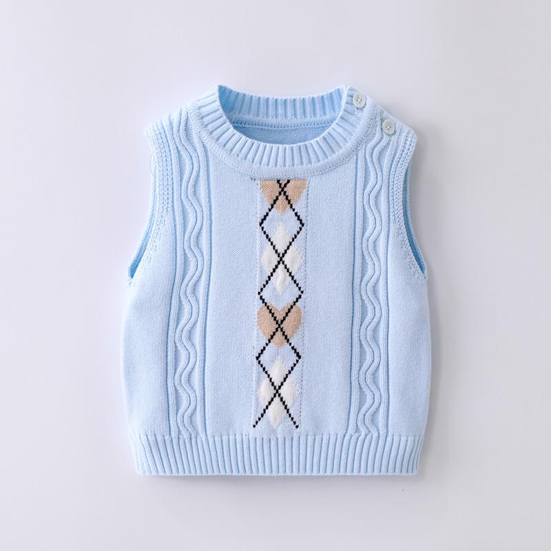 

2025 Autumn/Winter Knitted Baby Sweater Vest – Infant Cotton Jacquard Sleeveless Top 90 cm светло-синий