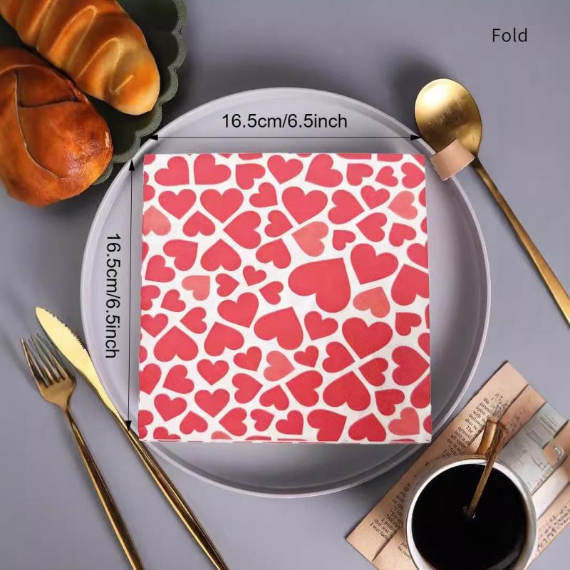20pcs  Printed Napkins Heart Square Paper High-end Restaurant Hotel Festival Celebration Disposable Napkins