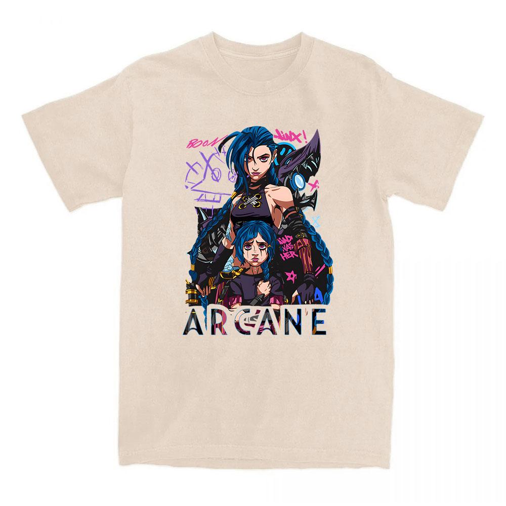 Game Jinx Arcane Tshirts Short Sleeve Summer Oneck Teeshirt Graphic Printing Clothes Hip Hop Streetwear Unisex Cotton Soft Tee