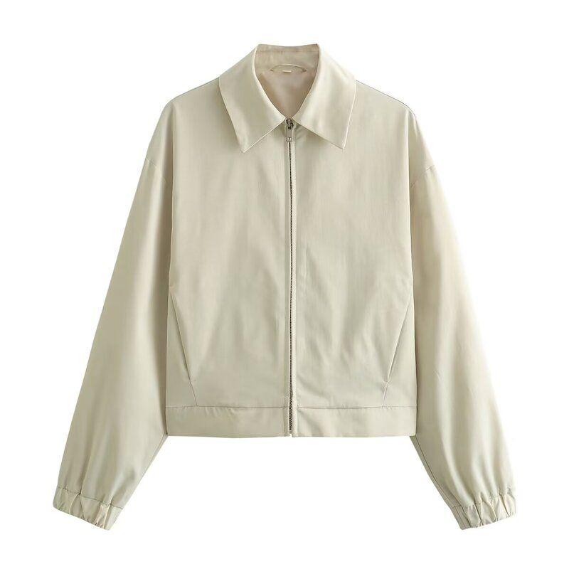 Fashion Style 2024 Spring New Arrival Women's Clothing All-Matching Lapel Drop Shoulder Long Sleeves Zipper Jacket Outwear 5320761