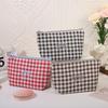 Large Plaid Makeup & Toiletry Bag with Bow Embroidery - Portable Handheld Storage & Student Pencil Case