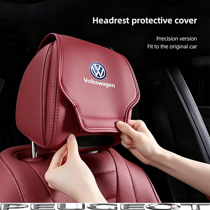 2Pcs Car Seat Pillow Cover Auto Headrest Protective Shell For VW Polo Golf T5 Caddy T4 Touran Golf GTI Passat CC GTD Hub Cap