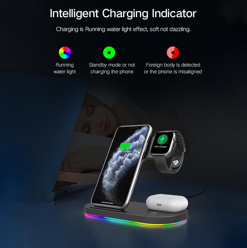 VAORLO 15W 3IN1 Drahtlose Ladegerät Schnell Ladung Für iphone 12 12pro 13 13pro Schnell Laden Telefon Docking Ladegerät Für airpod iWatch