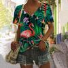 T-shirt con Stampa 3D di Piante Tropicali Floreali Pappagallo da Donna Scollo a V Manica Corta Oversize Harajuku Y2k Top Magliette Abbigliamento Donna