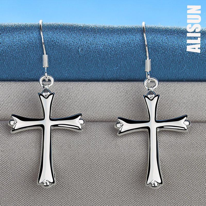 925 Sterling Silver Cross Pendant Piercing Earrings Fashionable Wedding Jewelry